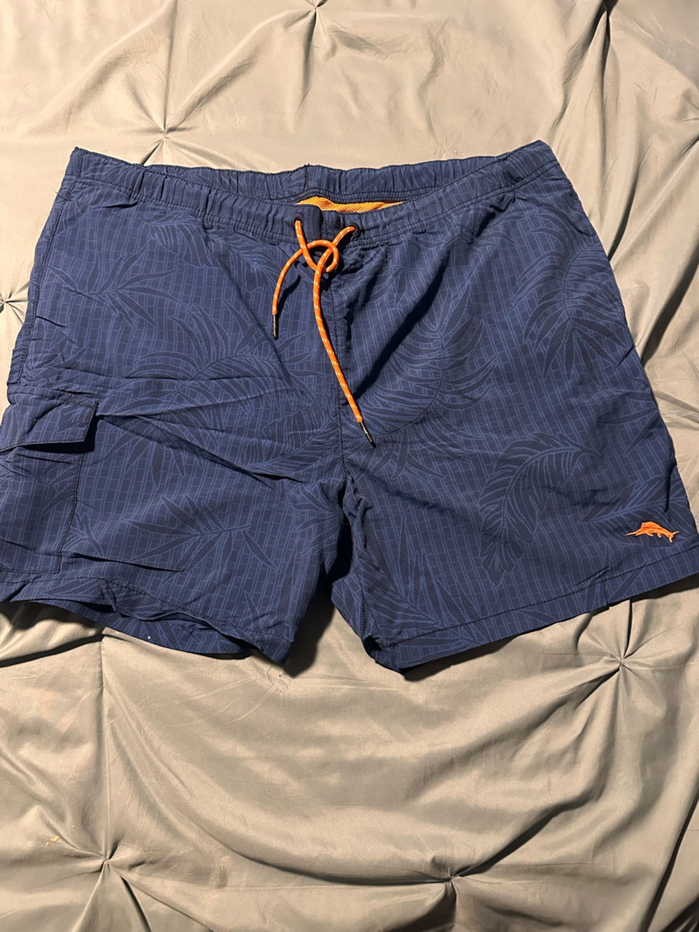 Tommy Bahama Men's Navy Swim Trunks with Orange Drawstring
